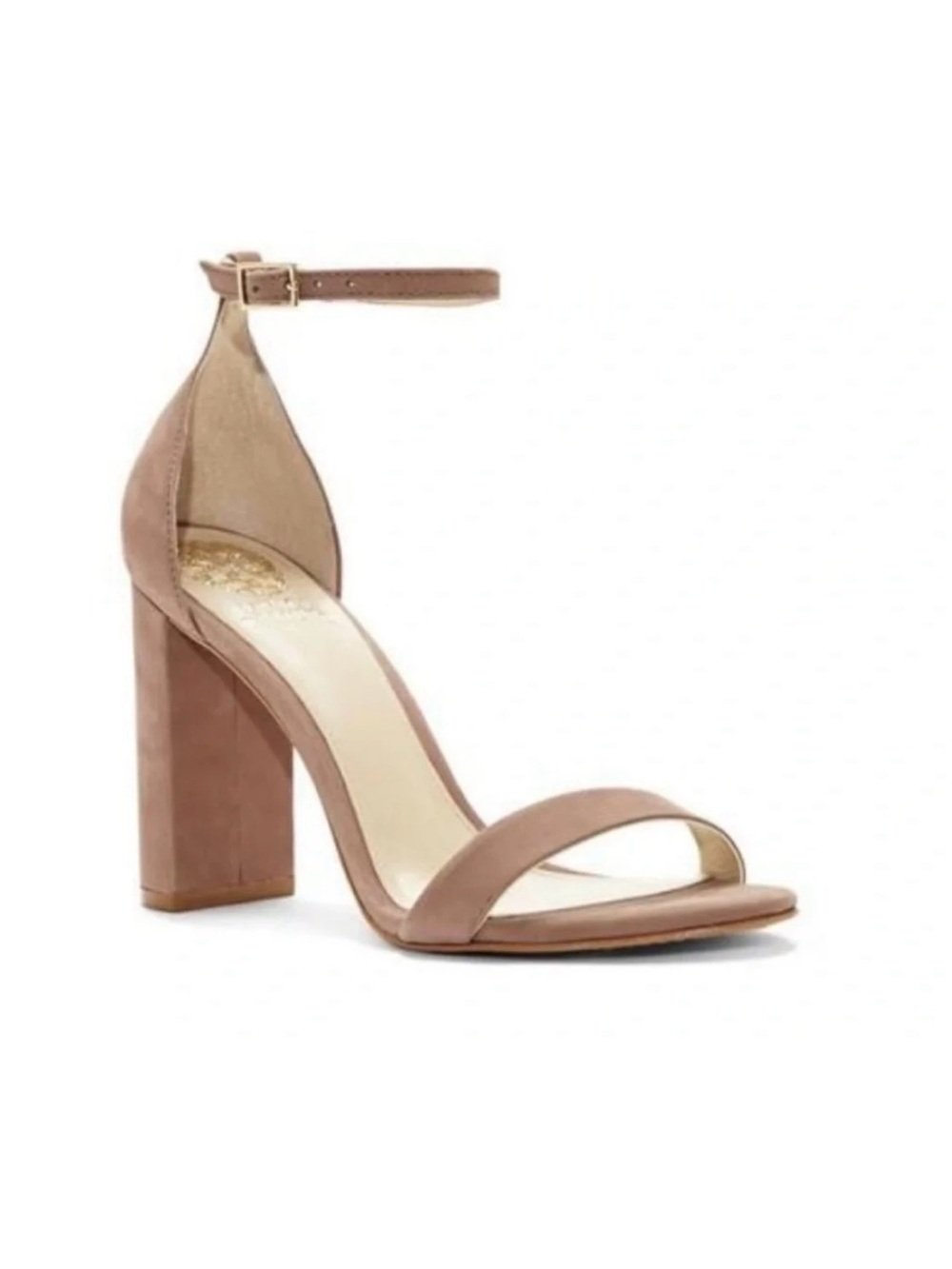 Vince Camuto Blush Suede Ankle-Strap Block Heel Sandals